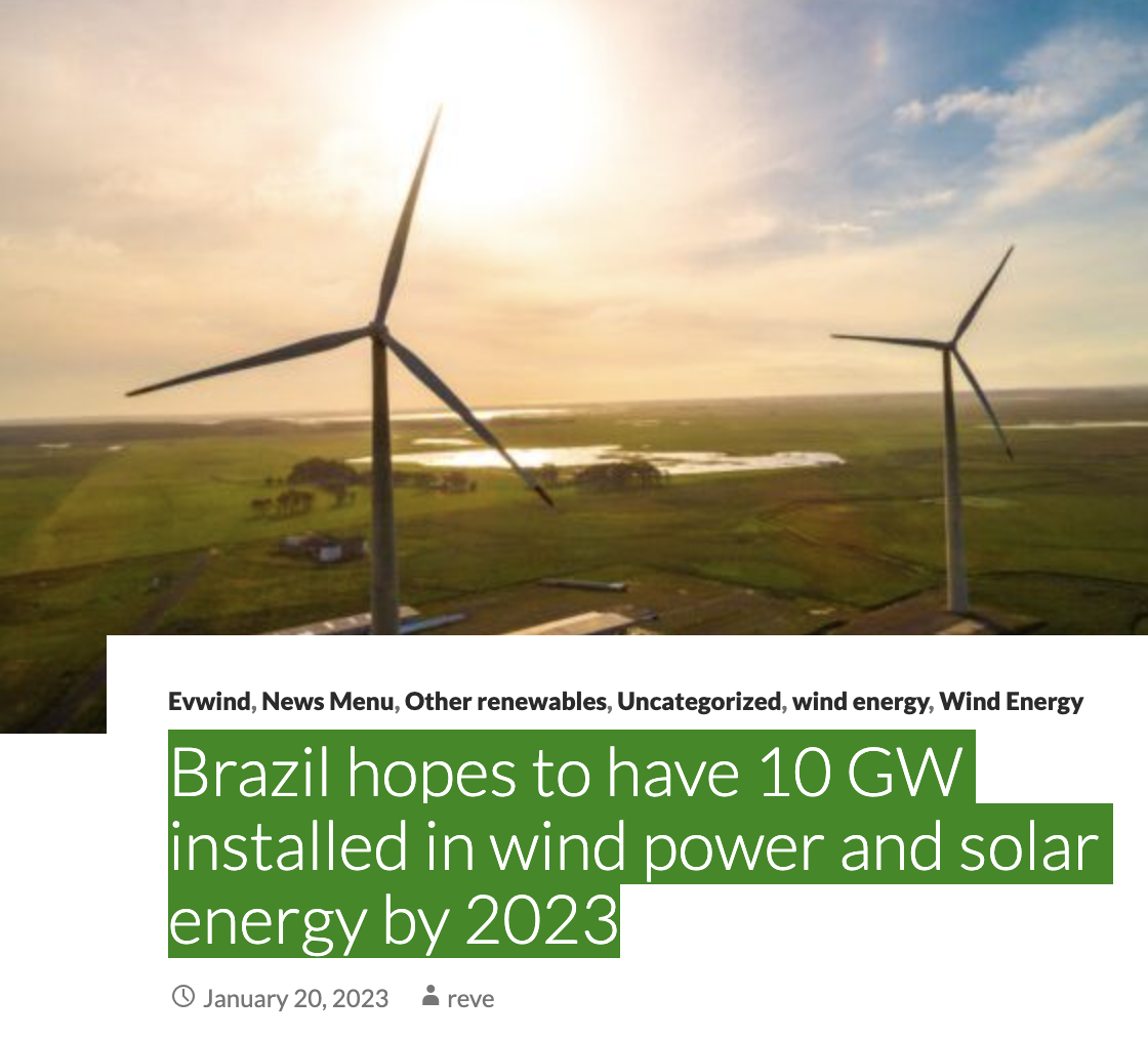 Brazil hopes to have 10 GW installed in wind power and solar energy by ...