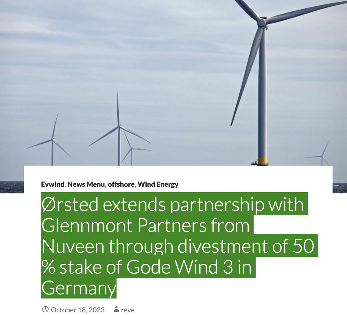 Ørsted extends partnership with Glennmont Partners from Nuveen through ...