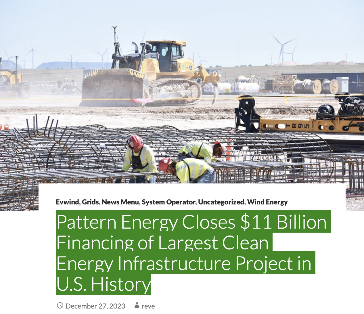 Pattern Energy Closes $11 Billion Financing of Largest Clean Energy ...