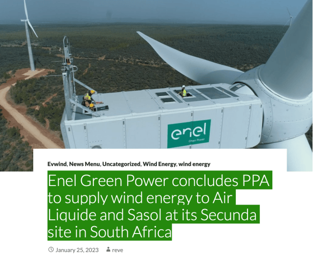 Enel Green Power concludes PPA to supply wind energy to Air Liquide and ...