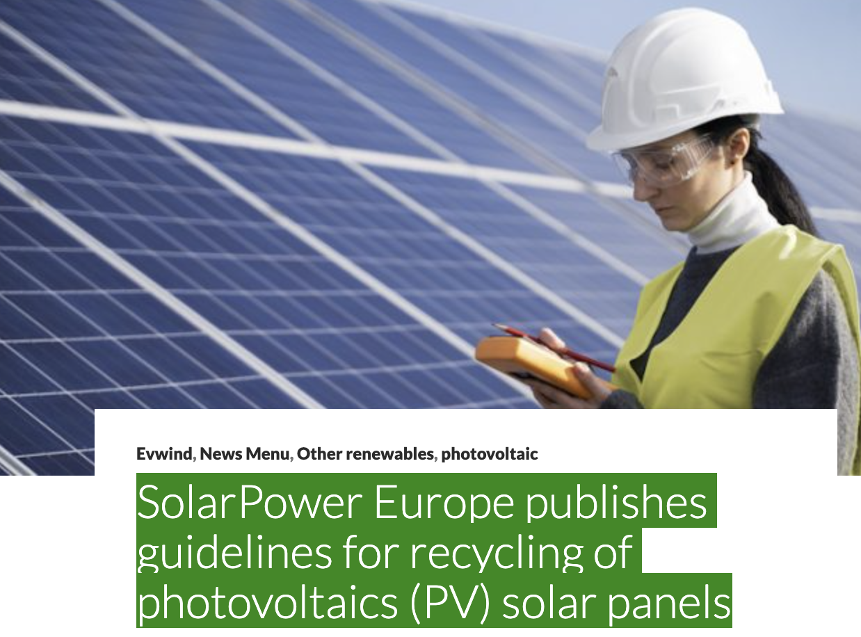 SolarPower Europe publishes guidelines for recycling of photovoltaics