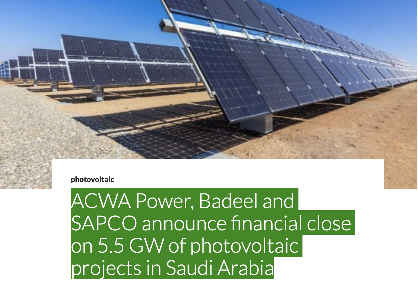 ACWA Power, Badeel and SAPCO announce financial close on 5.5 GW of ...