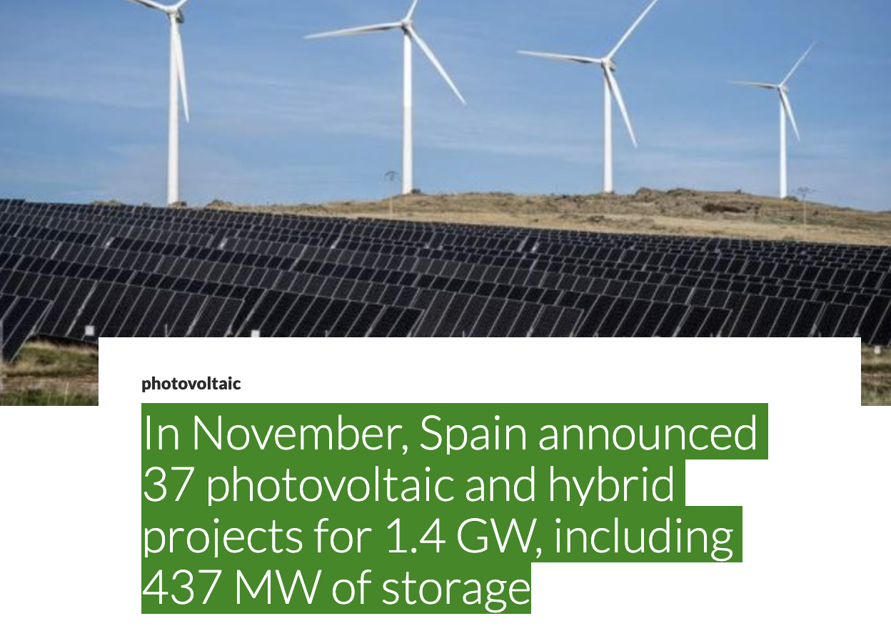 In November, Spain announced 37 photovoltaic and hybrid projects for 1. ...