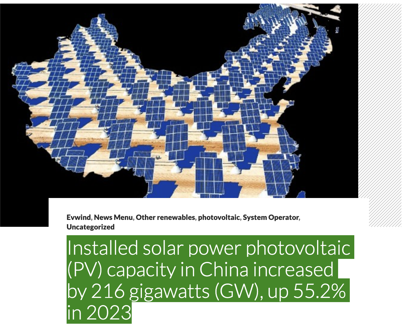 Installed solar power photovoltaic (PV) capacity in China increased by ...