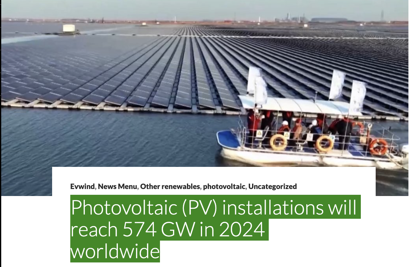 Photovoltaic (PV) installations will reach 574 GW in 2024 worldwide ...